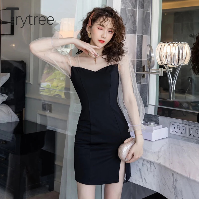 Осень зима 2020 женское Повседневное платье Trytree с квадратным воротником модное