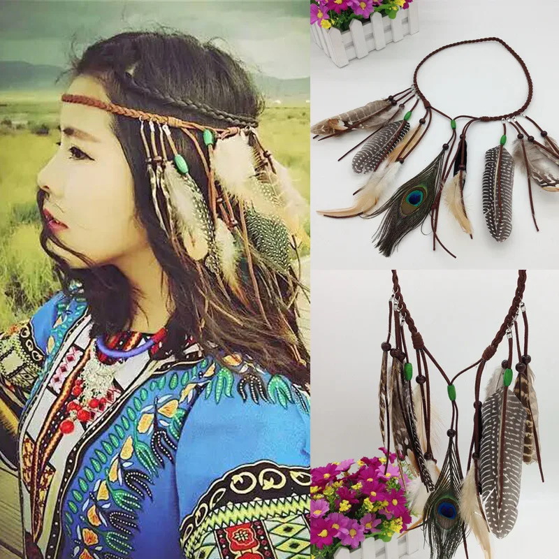 Bohemian white peacock feather ostrich headdress，hair jewelry ， hair accessories | Hair Ties