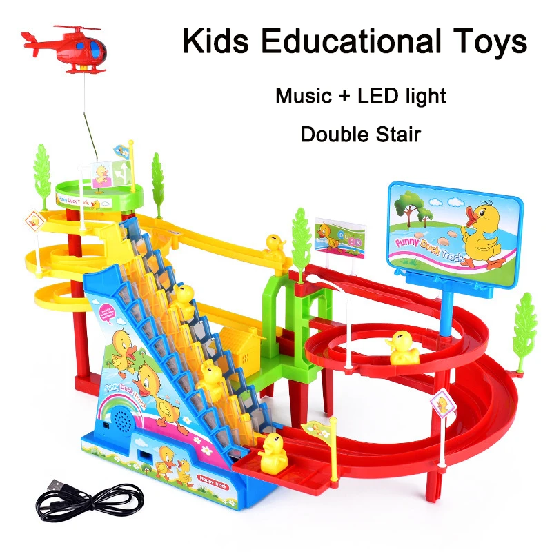 DIY Track Pig Toy For Baby Kids Racing Track Railway Car Electric Music Climbing Stairs Educational Toys