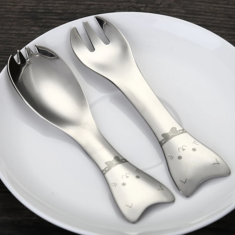 Ложка и вилка из нержавеющей стали в форме мультяшного кота для мороженого