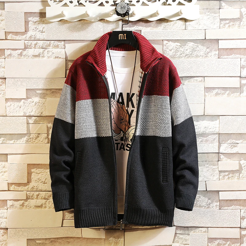 Полосатый цвет новинка 2020 Толстый модный брендовый свитер для мужчин кардиган