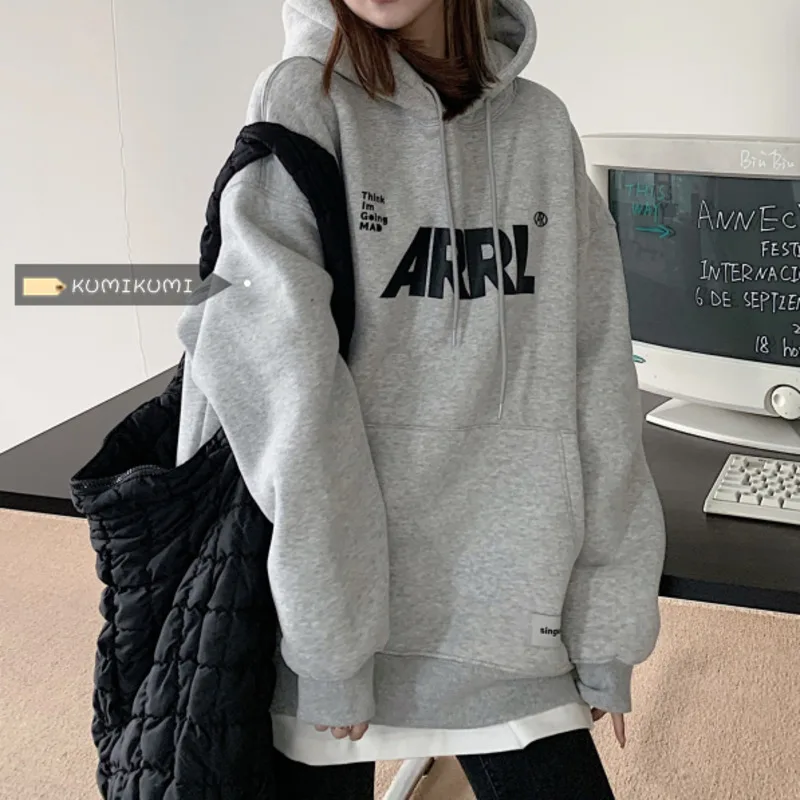 

Thickened Plush Hoodie Loose Letter Print Versatile Autumn Winter Lazy Coat Women's Fashion Rac