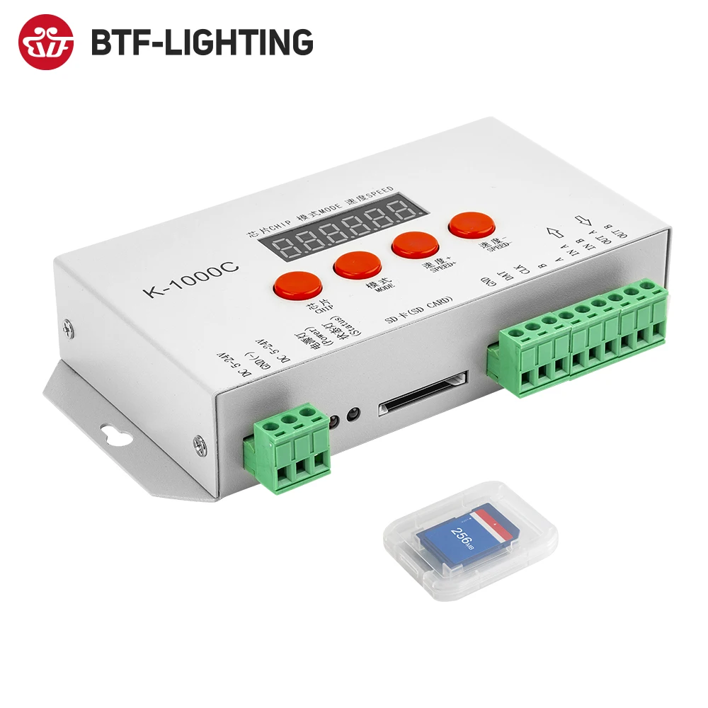 WS2812B WS2815 SK6812 SK9822 Led Lights 2048 Pixels Controller Computer Programmable Controller with SD Card K-1000C DC5-24V