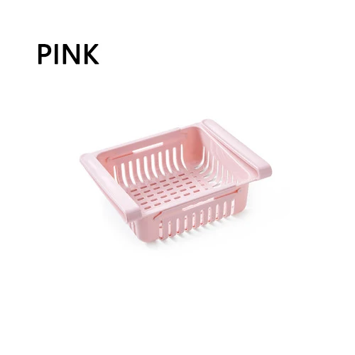 B-PINK ABS боковая стойка для хранения, органайзер, регулируемая полка для холодильника, держатель для ящика, органайзер, экономия пространства, фруктовая закуска, кухонная полка, полка - Цвет: B-PINK