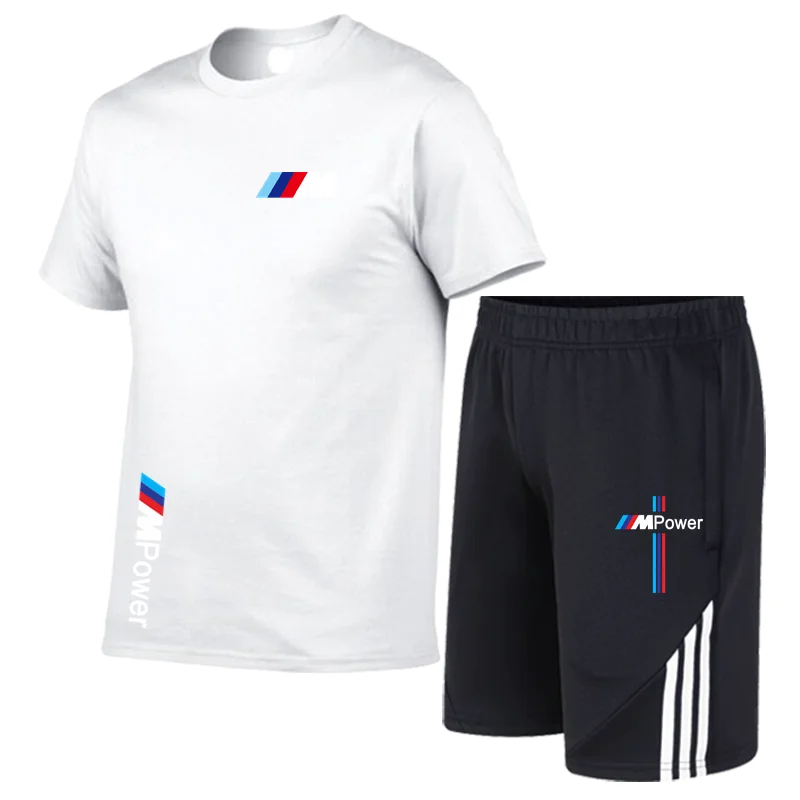 

2pcs/set men's track suit gym fitness badminton sportswear running clothing jogging sportswear BMW T-shirt short sleeve suit
