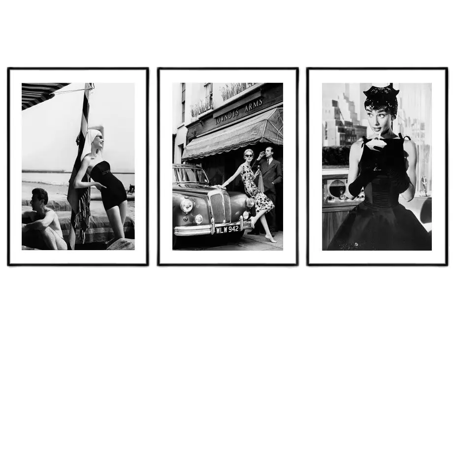 Модный Хэпберн Монро Черно-Белая настенная Картина на холсте скандинавские