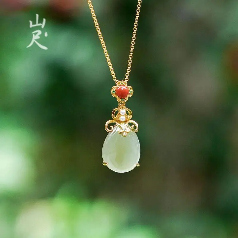 

Chunning Pure Natural Hetian Jade South Red Exquisite Necklace Pendant S925 Sterling Silver Gift for Birthday Authentic