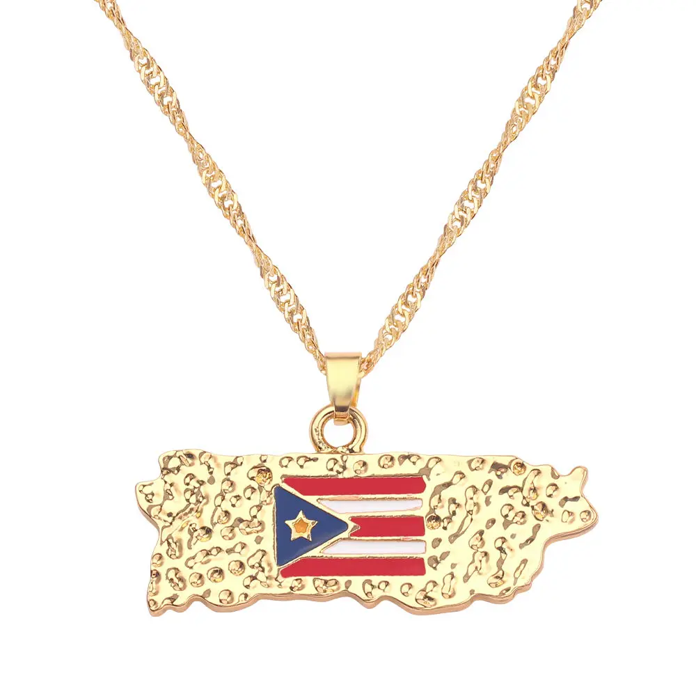 Puerto Rico Новая карта страны, флаг, ожерелье, Африка, Гана, Liberia Undersea, Jamaica, Южная Африка, Congo, Honduras, подвеска, цепь, мужские ювелирные изделия - Окраска металла: Puerto Rico