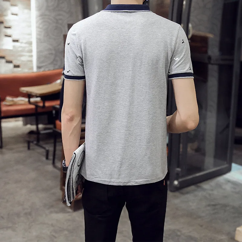 

6845- new printed round neck sweater men's slim short sleeve