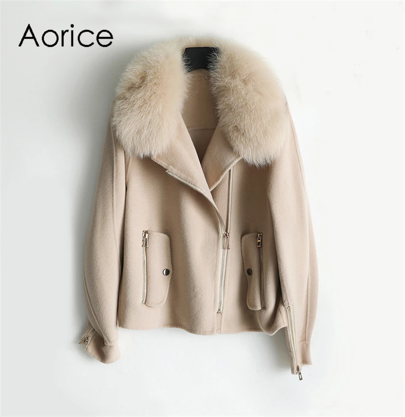 Aorice ZY320 Женская куртка из натуральной шерсти Женская опушка из лисьего меха воротник для отдыха осень/зима шерсть длинная верхняя одежда