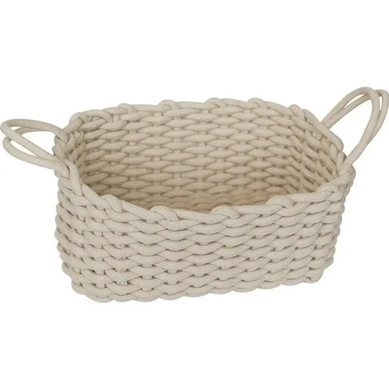 

Cotton Line Woven Storage Basket Linen Crochet Storage Basket Rectangular Coarse Rope Sundries Organizer Box Home Organization
