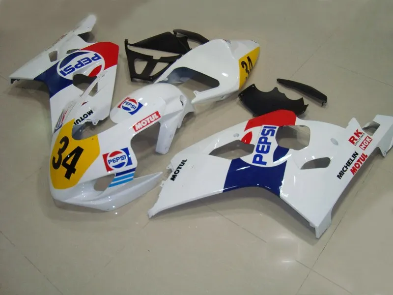 Гоночный белый комплект синих обтекателей для GSXR600 750 2004 2005 GSXR750 K4 04 05 набор +