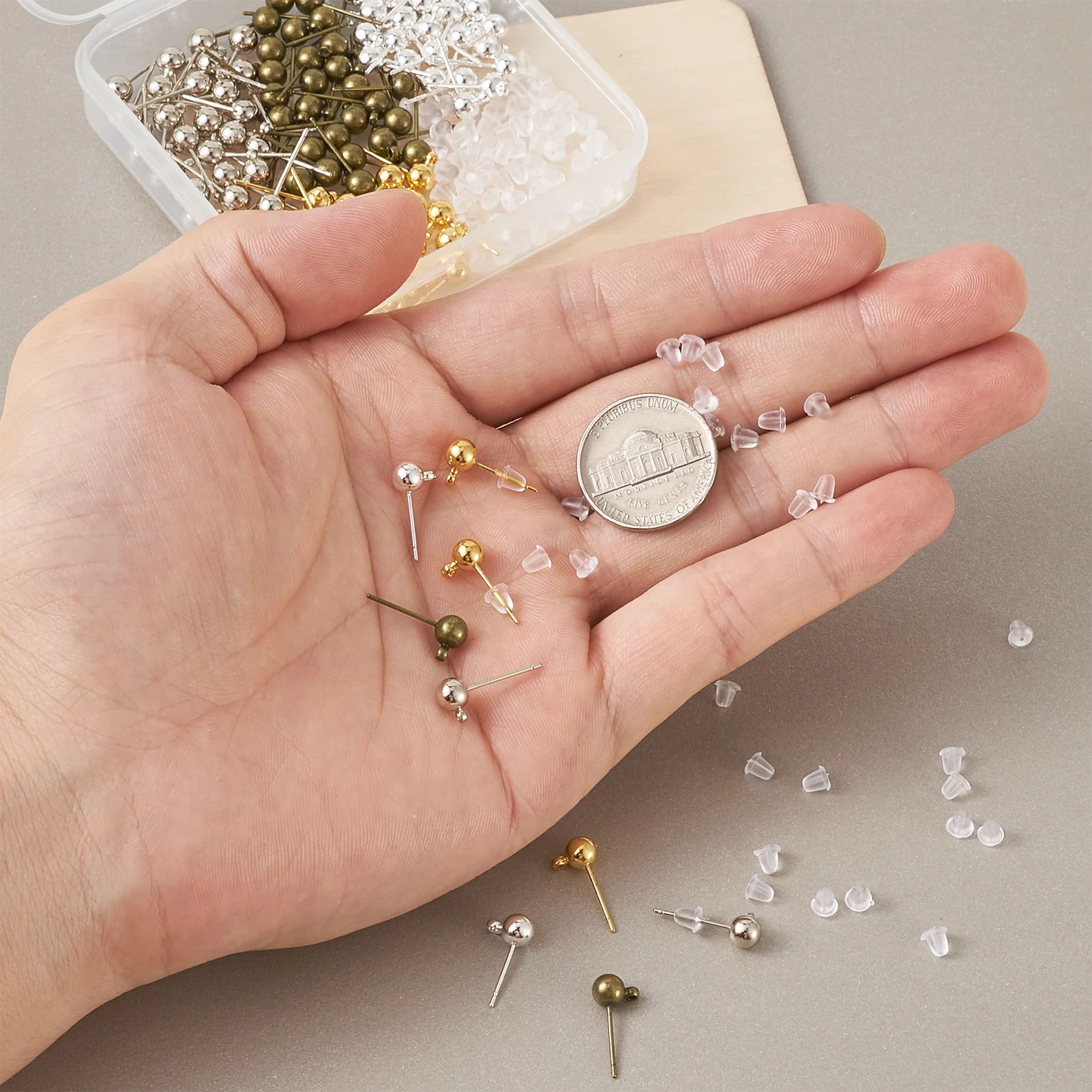 120pcs/box Mixed Color Brass Ball Post Stud Earring Findings with Loop and Plastic Ear Nuts For DIY Jewelry Making Accessories | Украшения