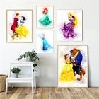 Disney Эльза, Белль принцесса холст картины постеры и мультфильм акварель печать на стене картины для гостиной домашний декор