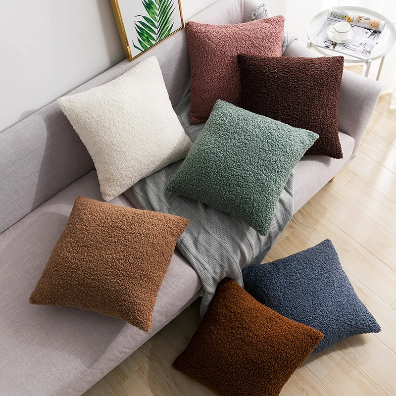 7 colors Light luxury 3D soft plush sofa decorative cushion cover brown pink white blue pillow home office car pillowcase | Дом и сад