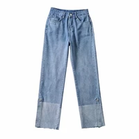 2021 women baggy high waist jeans washed full length wide legged denim pants mujer pocket vintage slit jean loose legs trousers