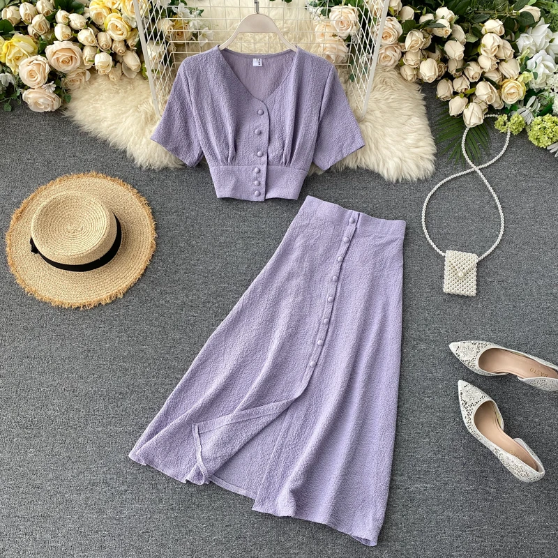 Женский костюм SINGRAIN Летняя Блузка + юбка трапеция эластичный топ с треугольным