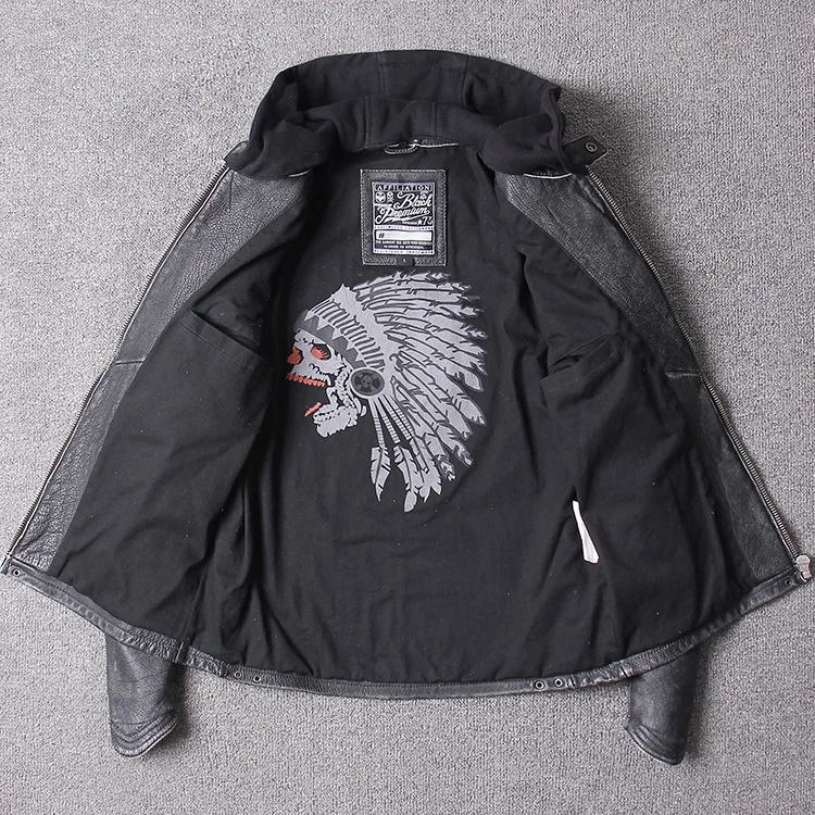 Мужская винтажная байкерская куртка из натуральной кожи серая приталенная