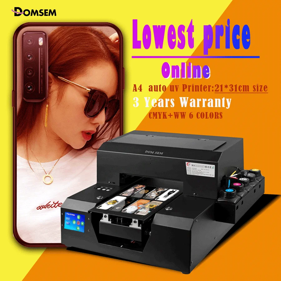 DOMSEM A4 Phone Case Inkjet Auto UV Flatbed Printer For Pen Golf Ball Pvc Card Printing MachineShop Machines 3d | Компьютеры и офис
