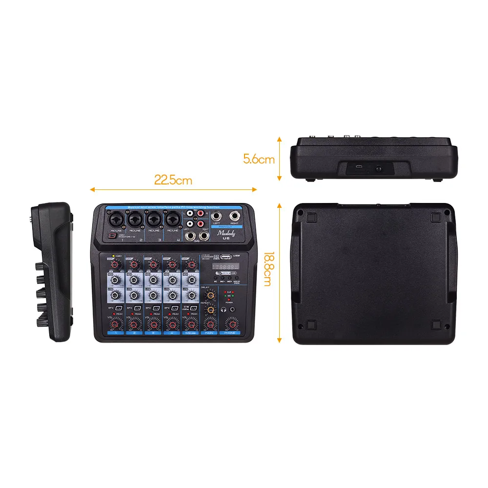 Музыкальный Мини-миксер Muslady U6 6 каналов аудиомиксеры BT USB микшерная консоль со