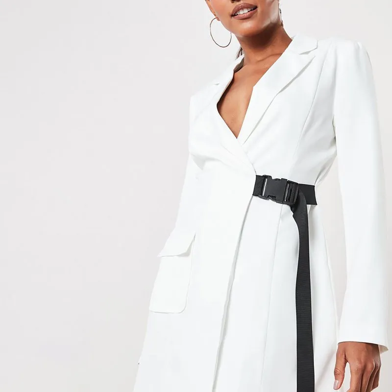 Осенний Женский Повседневный однотонный Блейзер неонового цвета с пряжками и