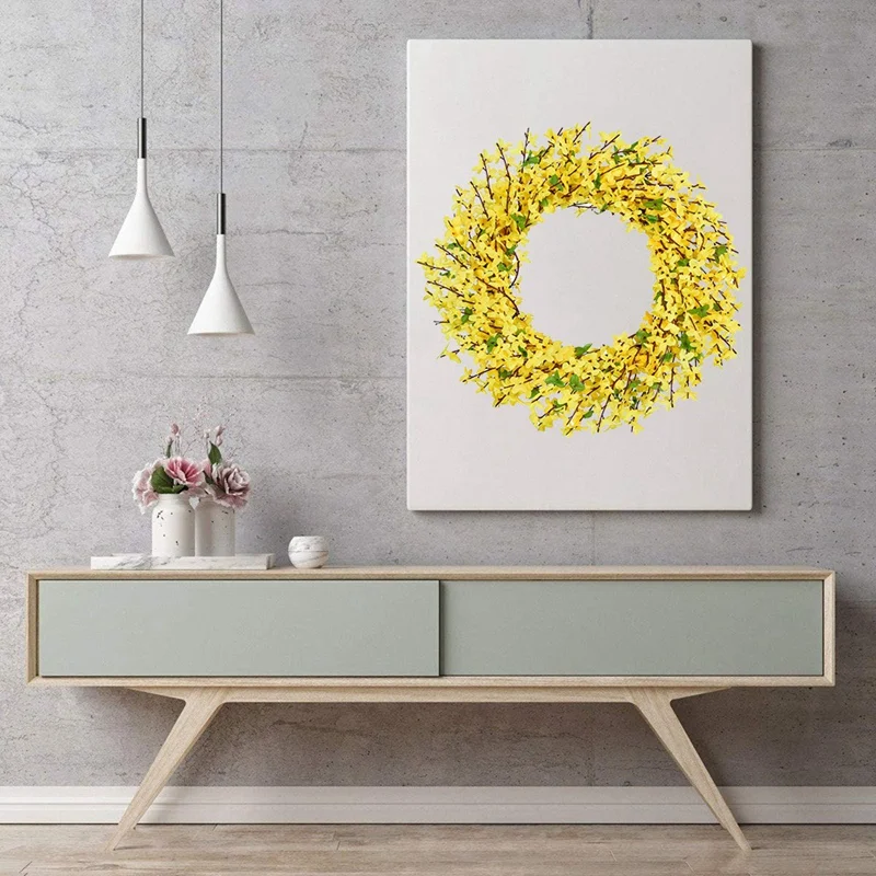 

Artificial Forsythia Flower Wreath, Yellow Flower Front Door Wreath Winter Jasminum Wreath for Wedding Home Wall Decor