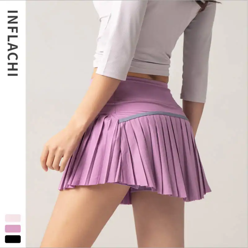 

Women Sports Tennis Skirt Ladies Female Yoga Fitness Golf Badminton Quick Dry Anti Exposure Mini Skorts With Inner Short DK09