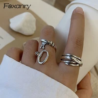 foxanry wholesale 925 stamp rings charm women girl jewelry vintage handmade multilayer geometric party accessories
