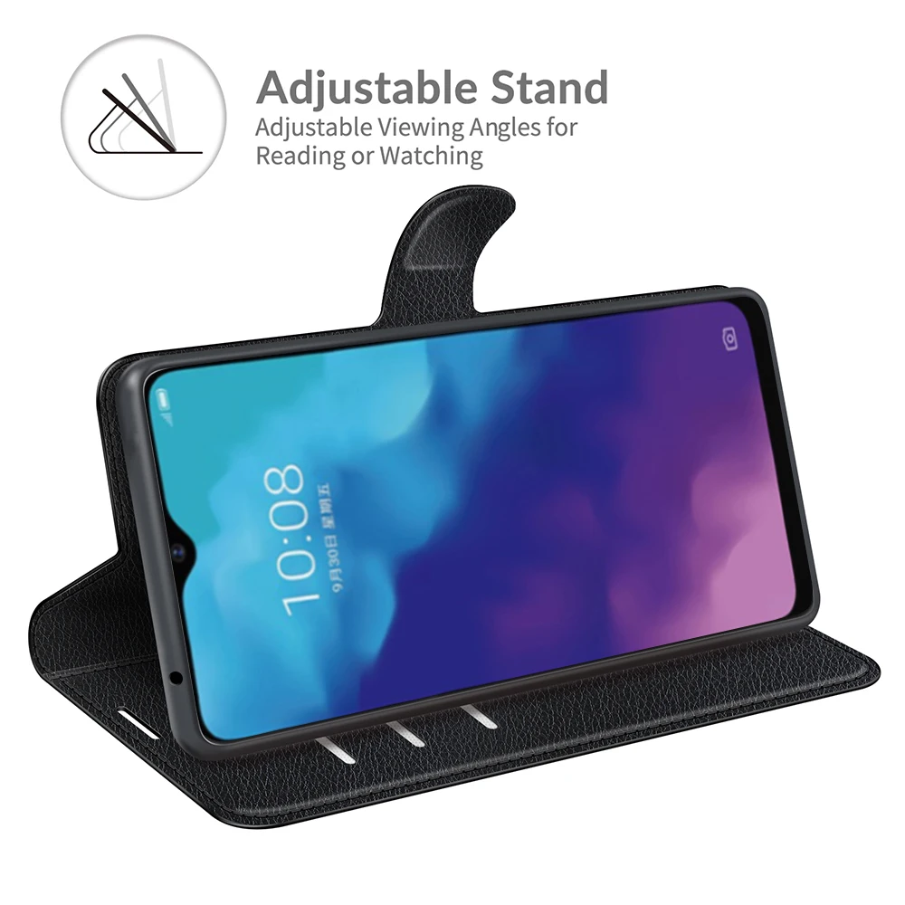 Чехол для ZTE Blade V30 Vita 2021 (6.82in) 8030 чехол-бумажник с кармашком карт кожаный черный
