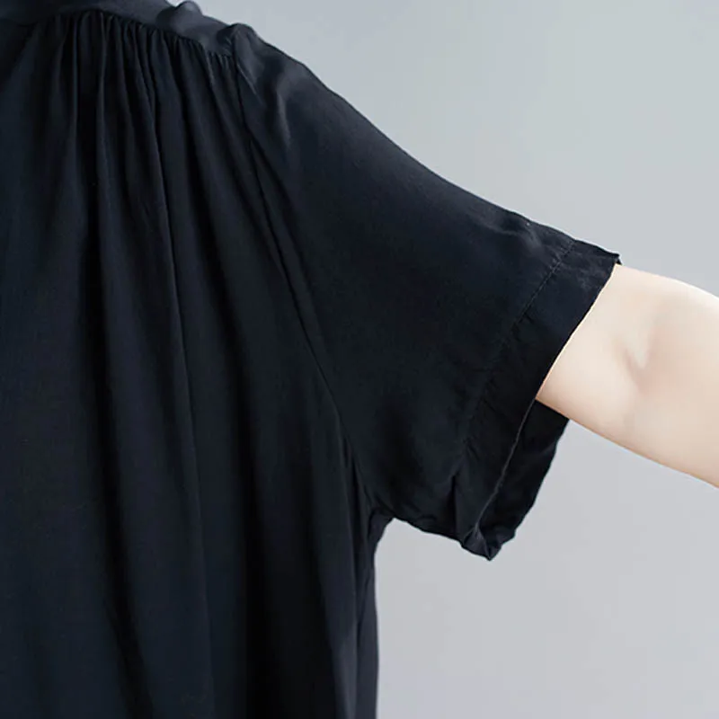 

Womens Blouses And Blouses Oversize 2020 Summer Fashion Short Sleeve Cotton Loose Lady Tops Plus Size Pleated Black Cardigan 5XL