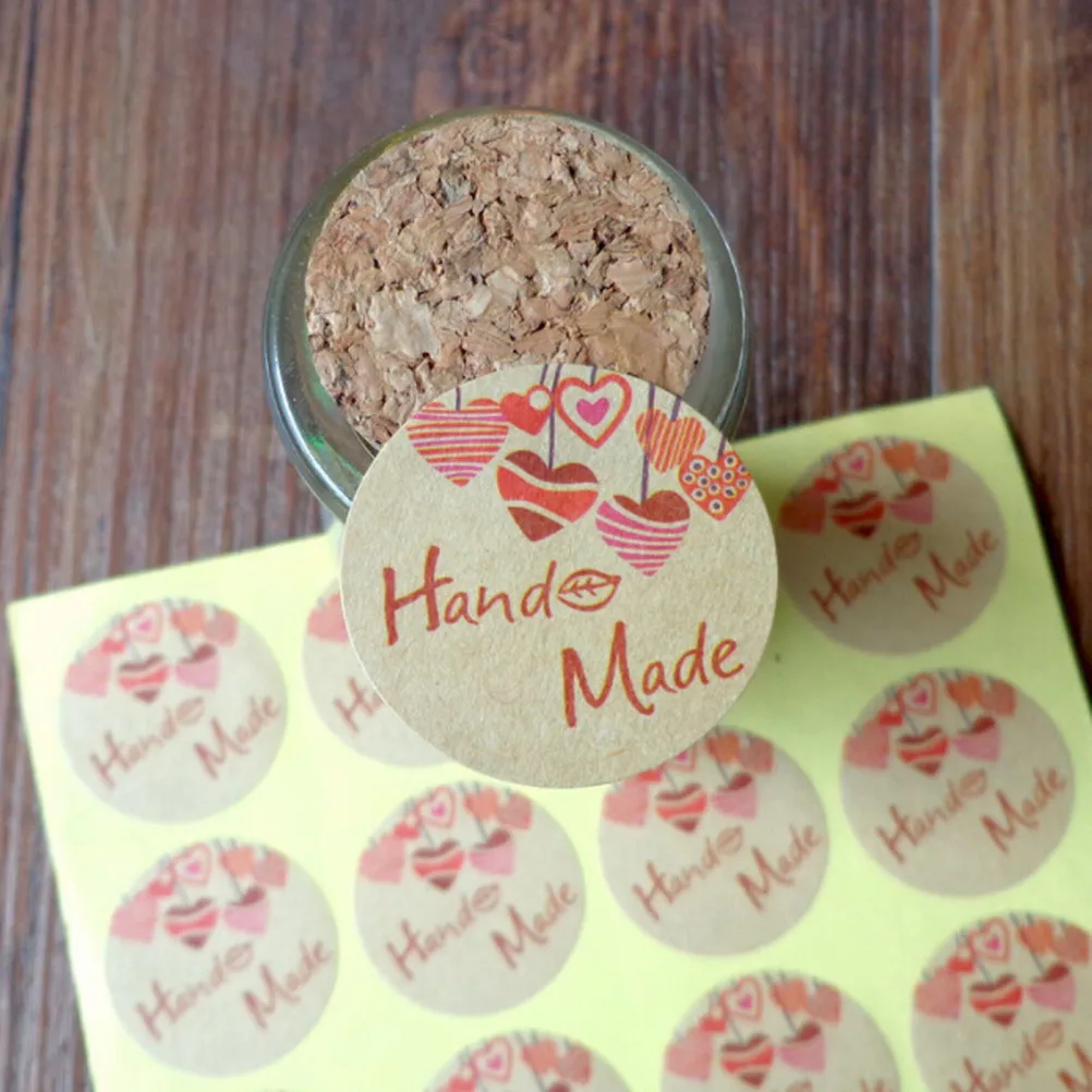 

120pcs DIY Dia.3.5cm Hand Made with Heart Kraft Seal Sticker Creative Stationery Sticker Lable Gift Stickers