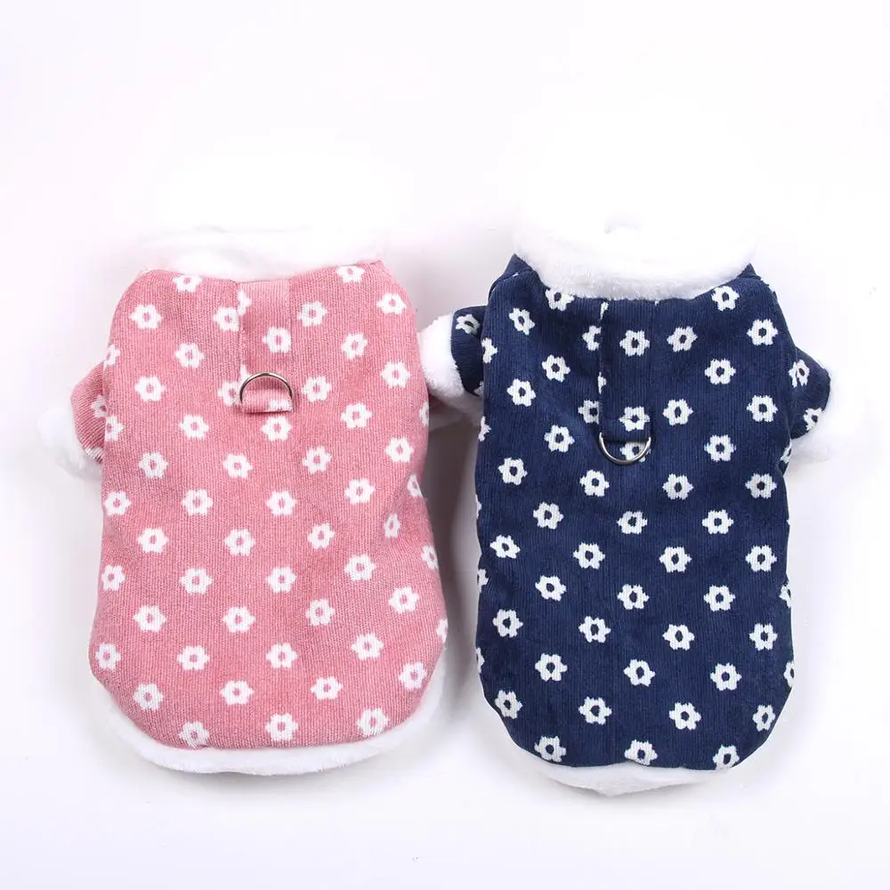 Новая Вельветовая куртка для питомца собаки с цветочным рисунком зимняя теплая