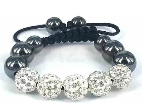 

Hr434ing 10 мм 7 Микро Проложить CZ Диско Шар Бусины Глина кристалл браслет SAQ черная струна подарок Горячая Распродажа
