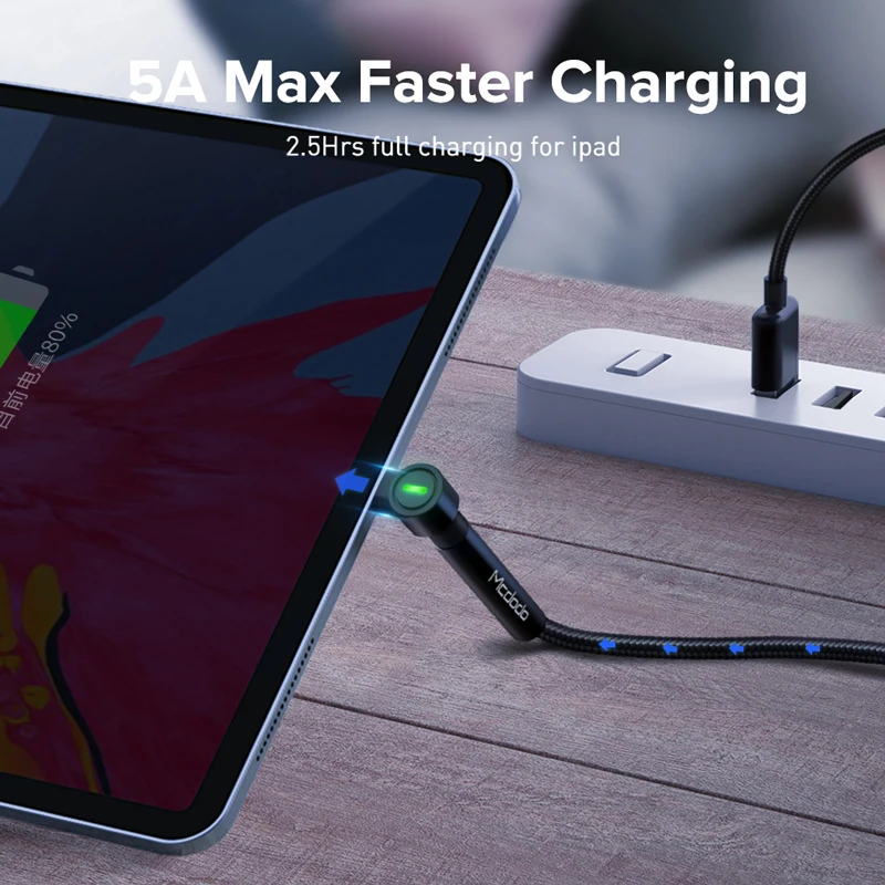 MCDODO 2 м 5A Тип C USB кабель Быстрая зарядка 4 0 LED Телефон держатель для Xiaomi Mi 11 10 Huawei