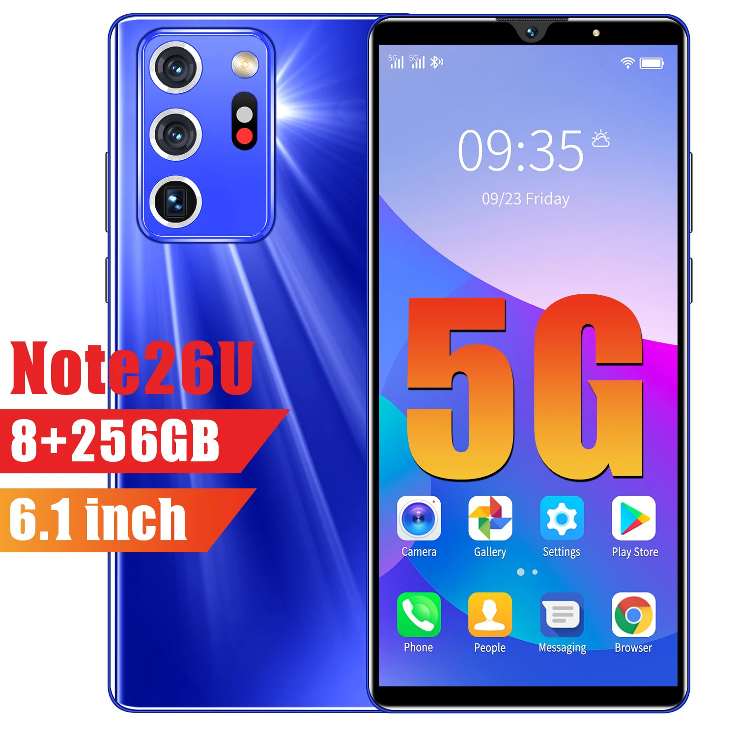 

Smartphone 5G Note26U 6.1 Inch 8+256G 16+32MP 1440*3040 MTK6797 4800MAH Deca Core Android 10 Dual SIM+ T-flash Face Finger ID