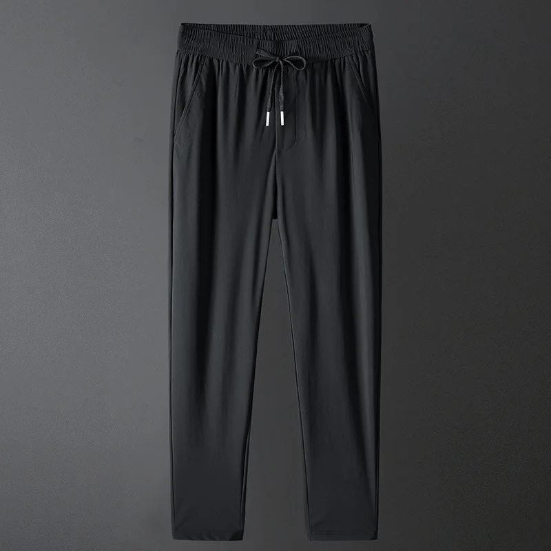 

Ice silk pants men's summer silky high count fabric fashion lightweight breathable men's casual nine point sports pants