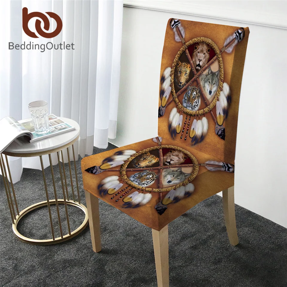 BeddingOutlet Dreamcatcher Chair Cover Dining Wolf 3D Animal Stretch Elastic Slipcover Tribal Lion Tiger Removable coprisedie | Дом и сад