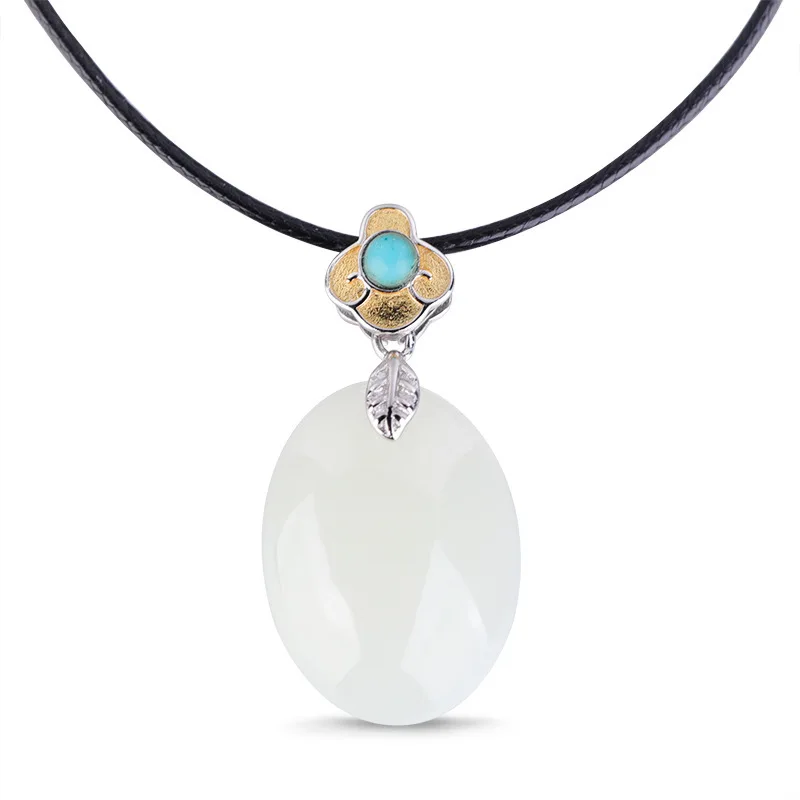 

national natural green pine wind 925 sterling silver jewelry with egg noodle hetian jade pendant factory wholesale