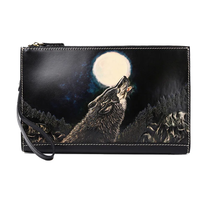 

Handmade Women Men Vegetable Tanned Leather Black Sirius Bag Money Holder Clutch Purse Cigarette Pocket Clutches Envelope