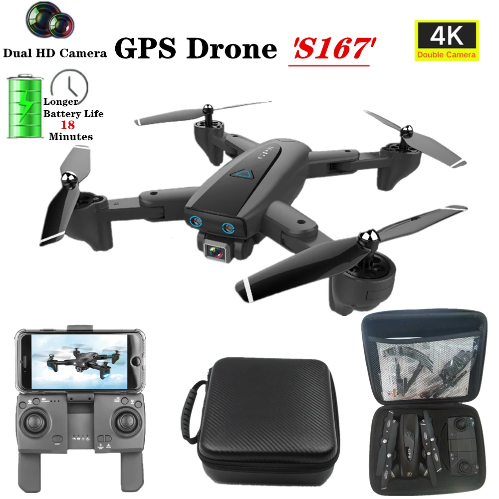 S167 Pro GPS Дрон с разрешением 4K/1080P HD Камера Смарт Follow Квадрокоптер дистанционным