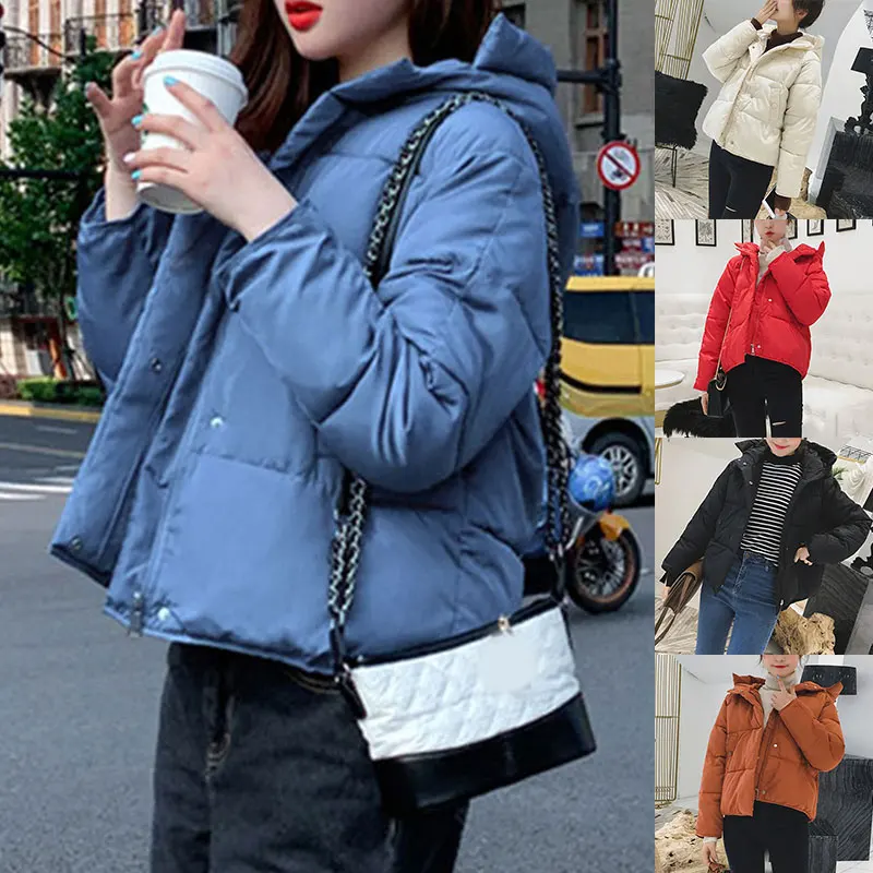 

Women Fashion Coats Winter Thick Warm Short Parkas Girls Elegant Zipper Cotton Jackets Female Ladies solid thick Outwear Hooded