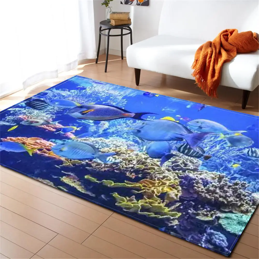 

3D Ocean World Area Rug Children Room Decoration Rugs Memory Foam Baby Play Crawling Mats Soft Flannel Living Room Carpet
