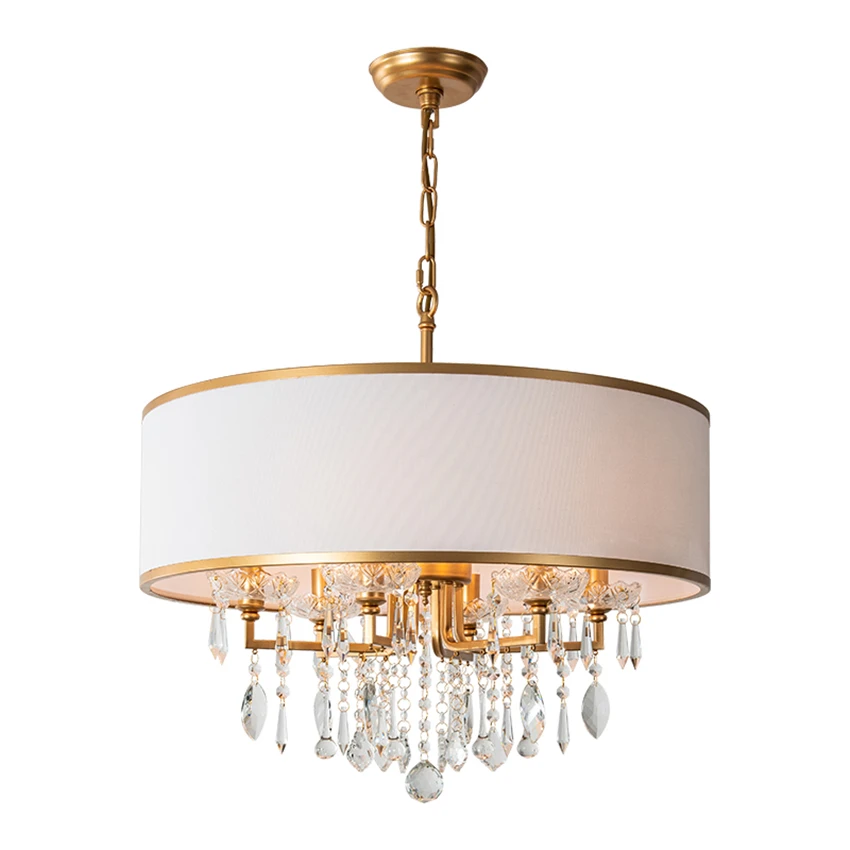 

Luxurious crystal gold chandeliers lights bedroom lamp bedroom American round cloth study living room kitchen pendant lamps