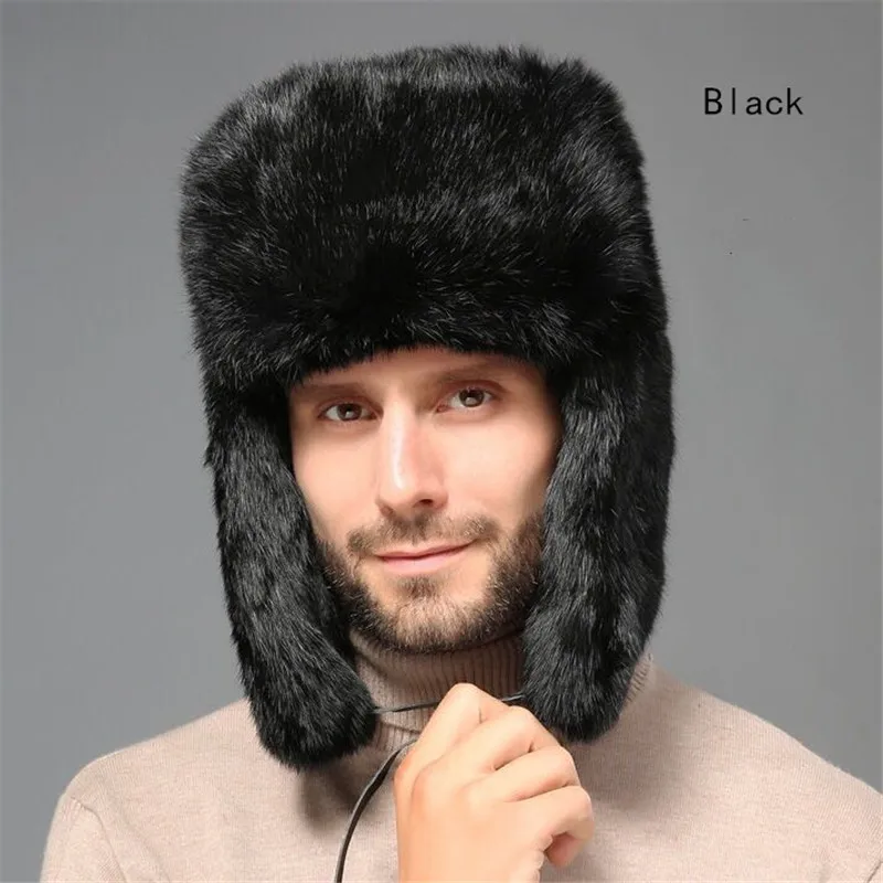 Мужская шапка бомбер из 100% меха ушанка лыжная для русских мужчин с натуральным