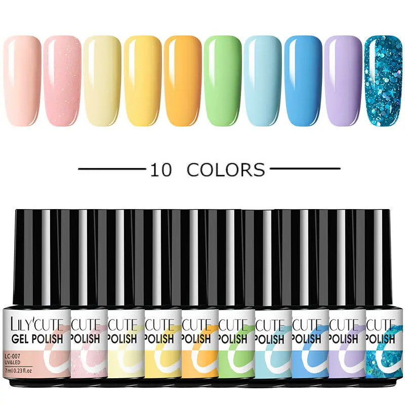 LILYCUTE 10/20 Pcs Gel Nail Polish Set Color With 54W Lamp Glitter Hybrid Varnish Base Top Coat Soak Off UV Art | Красота и здоровье