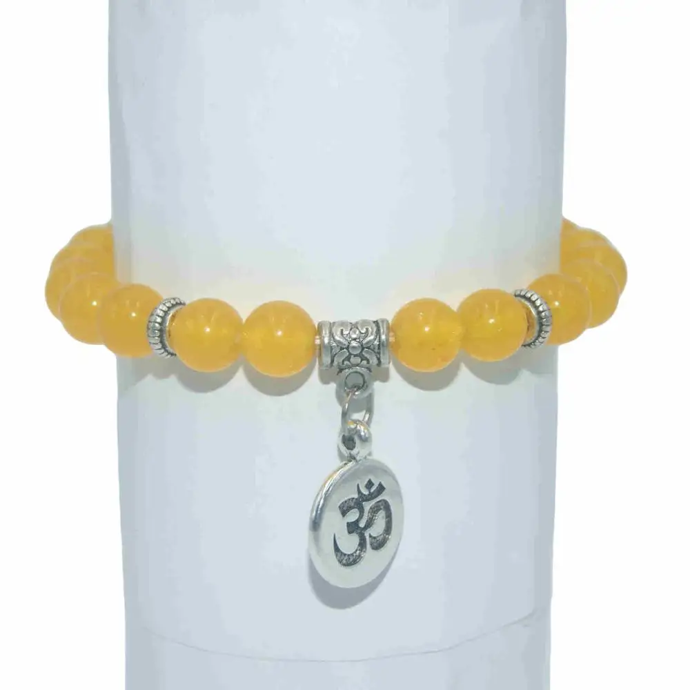 Yellow jade 8 мм натуральный камень Ом бусины лазурит Агаты бусины с тигровым глазом браслеты для женщин мужчин Йога чакра мала Шарм браслет ювелирные изделия - Окраска металла: Yellow jade