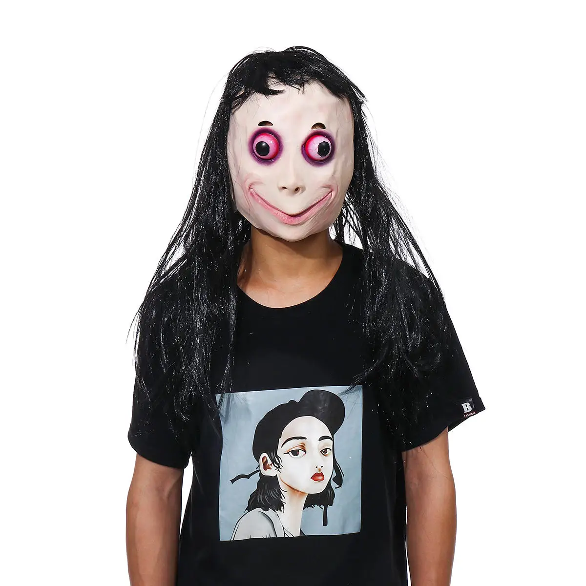 LED Scary Momo Mask Game Horror Cosplay Full Head Big Eye With Long Wigs Halloween Party Props | Электроника