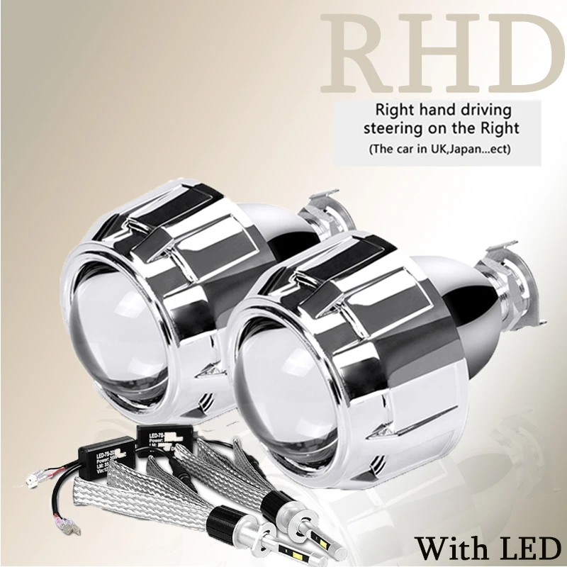 2,5 дюймов HID ксеноновые линзы проектора bi Xenon Модифицированная Автомобильная стильная фара DIY лампа для лампы H1 с серебряными кожухами H4 H7 разъем - Цвет: RHD Silver with Led
