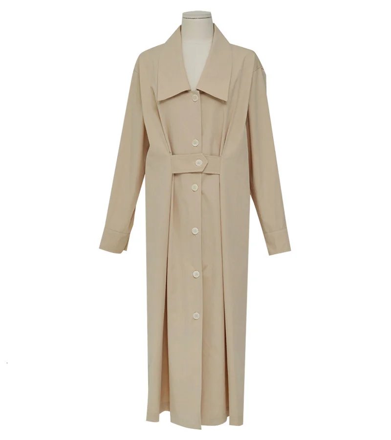 Khaki coat TVVOVVIN, 2 цвета, длинный рукав, отложной воротник, свободное Женское пальто, новинка, осень, весна, корейский стиль, ветровка X151 - Цвет: Khaki coat