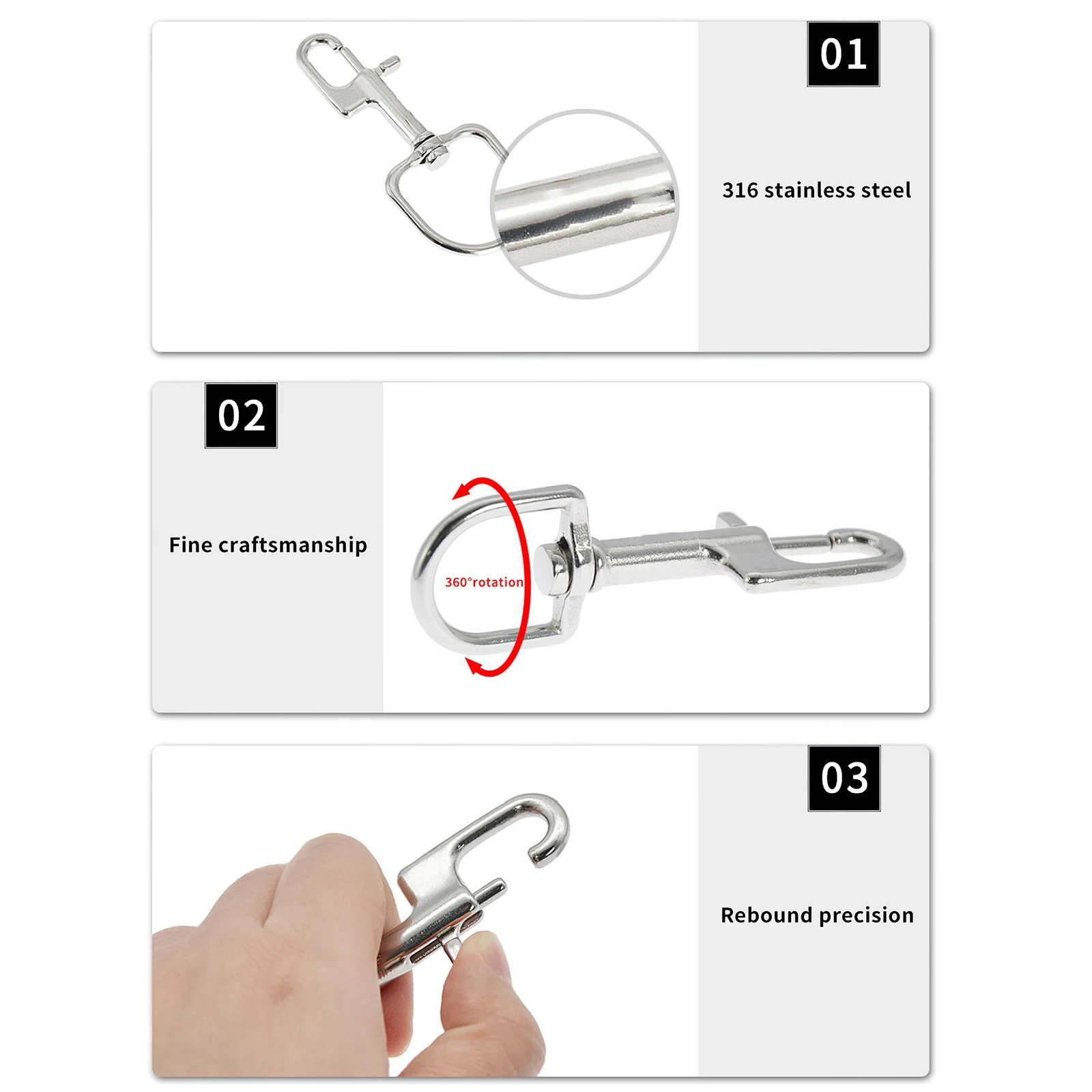 

Diving Clip Clasp Hook Stainless Steel Diving Buckle High Strength Swivel Diving Bolt Snap Multifunctional Diving Equipment